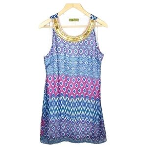 WHISPER Tribal Beaded Sleeveless Dress Size M